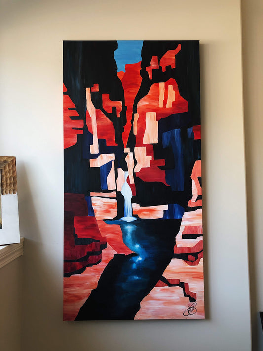 “Canyon Waterfall” Acrylic, (Original Painting)