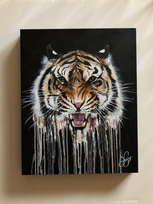 “Bleeding Tiger” Acrylic, (Original Painting)